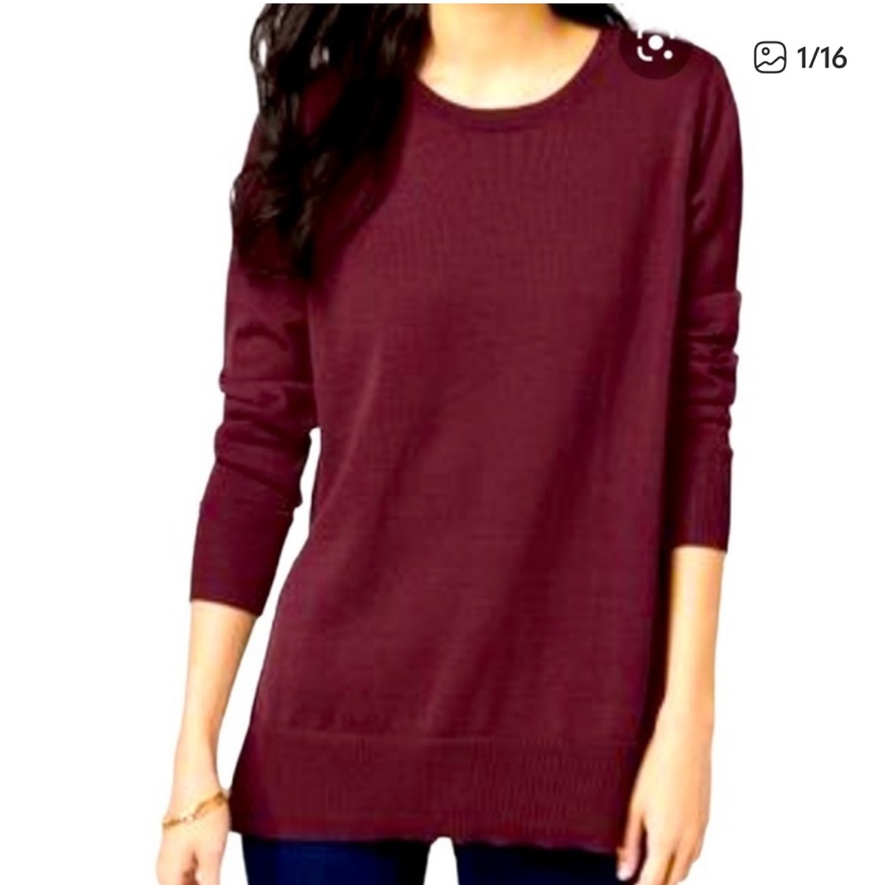 Maison Jules heathered 2 color knit 3/4 sleeve keyhole back top size Large